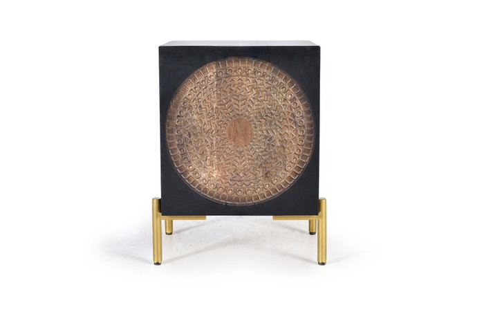 GINER Y COLOMER Table de chevet en bois de manguier noyer foncé